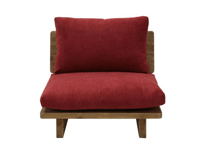 Fauteuil en pin recyclé et tissu rouge Nebraska