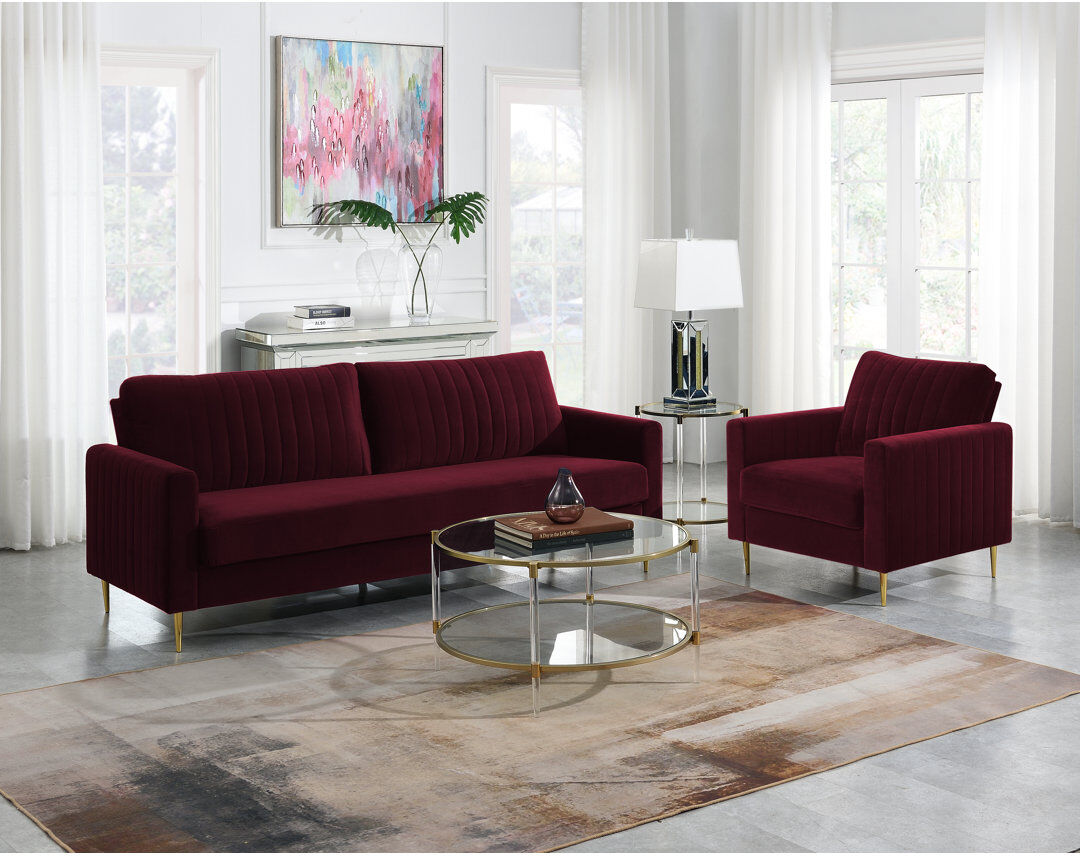 Fairmont Park Marienthal 2 Piece Velvet Standard Living Room Set Burgundy 2