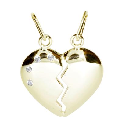 Kettenanhänger OSTSEE-SCHMUCK "Ostsee-Schmuck Anhänger geteiltes Herz Anhänger geteiltes Herz", gelb, Schmuckanhänger, Damen, 23 x 18mm, Silber 925 (Sterlingsilber), 1,6 g, Kettenanhänger