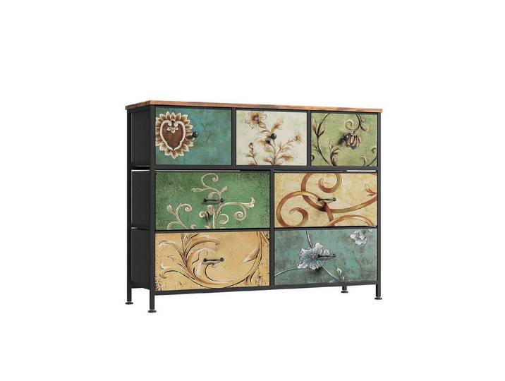 kowdom Kommode Bunte Retro-Kommode 7 Schubladen, Vintage Sideboard 100x30cm, Retro-Stil, 7 Schubladen, bunt lackiert, Metallgriffe