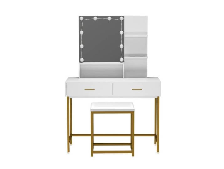 HOME DELUXE Schminktisch KASIA – Weiß/Gold, einstellbare LED Beleuchtung, Schminktisch mit Spiegel