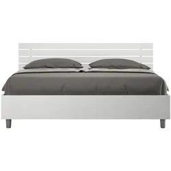 Ankel Doppelbett mit Stauraum, 160x200 cm, schräges Kopfteil mit Lattenrost, Schei weiß