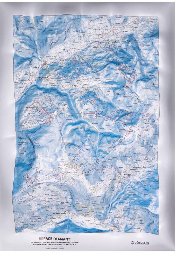 Deniveles  - Pack Carte 3D Domaine Espace Diamant Les Saisies + Cadre 50x70 cm - Carte 3D
