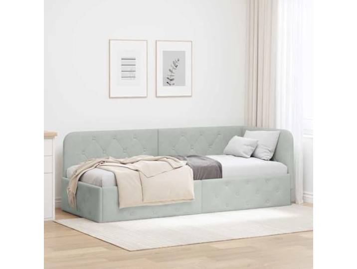 YNGBHFNOP Samt L Design Plattform Eckbett Hellgrau 80 x 200 cm Eckbettgestell mit Kopfteil Hellgrau 80x200 cm Samt Bettgestell mit Lattenrost Sofa Bett L-Form Polsterbett Stabil