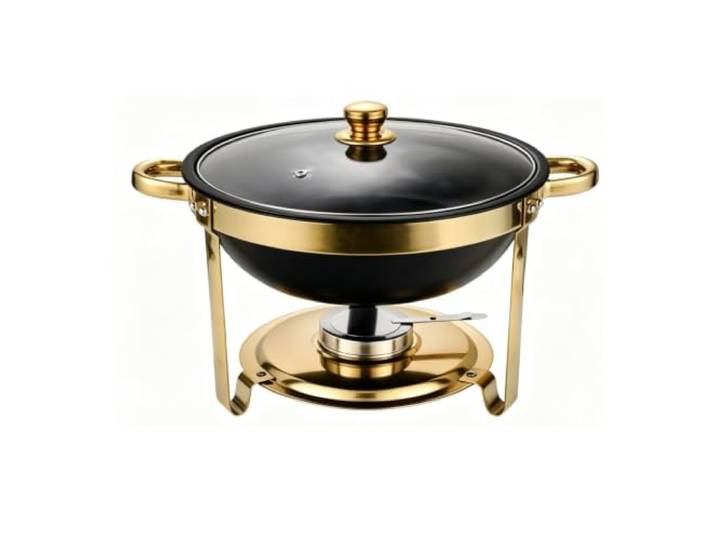 Schwarze und goldene Chafing Dishes for das Buffet chafing dish Edelstahlrahmen, Deckel aus gehärtetem Glas und stapelbare Teile unterstützen die Hitze