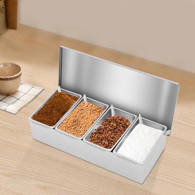 All Categories Goods 4 Slot Stainless Steel Condiment Organizer For Countertop Sauce And Spice Storage 4 Slot Stainless Steel Condiment Organizer For Countertop Sauce And Spice Storage