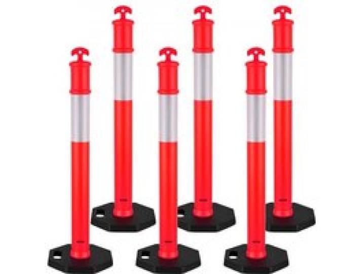 VEVOR Verkehrsleitpfosten Leitpfosten 6 Stk. (114 cm) mit beschwertem Sockel & Reflektorstreifen, robuste Leitpfosten für Baustellen, Parkplätze, Absperrpfosten zur Steuerung von Menschenmengen, rot