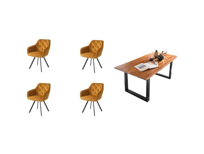Essgruppe Eats cognac Akazie/Samt B 180 T 90 cm 4 - Essgruppe