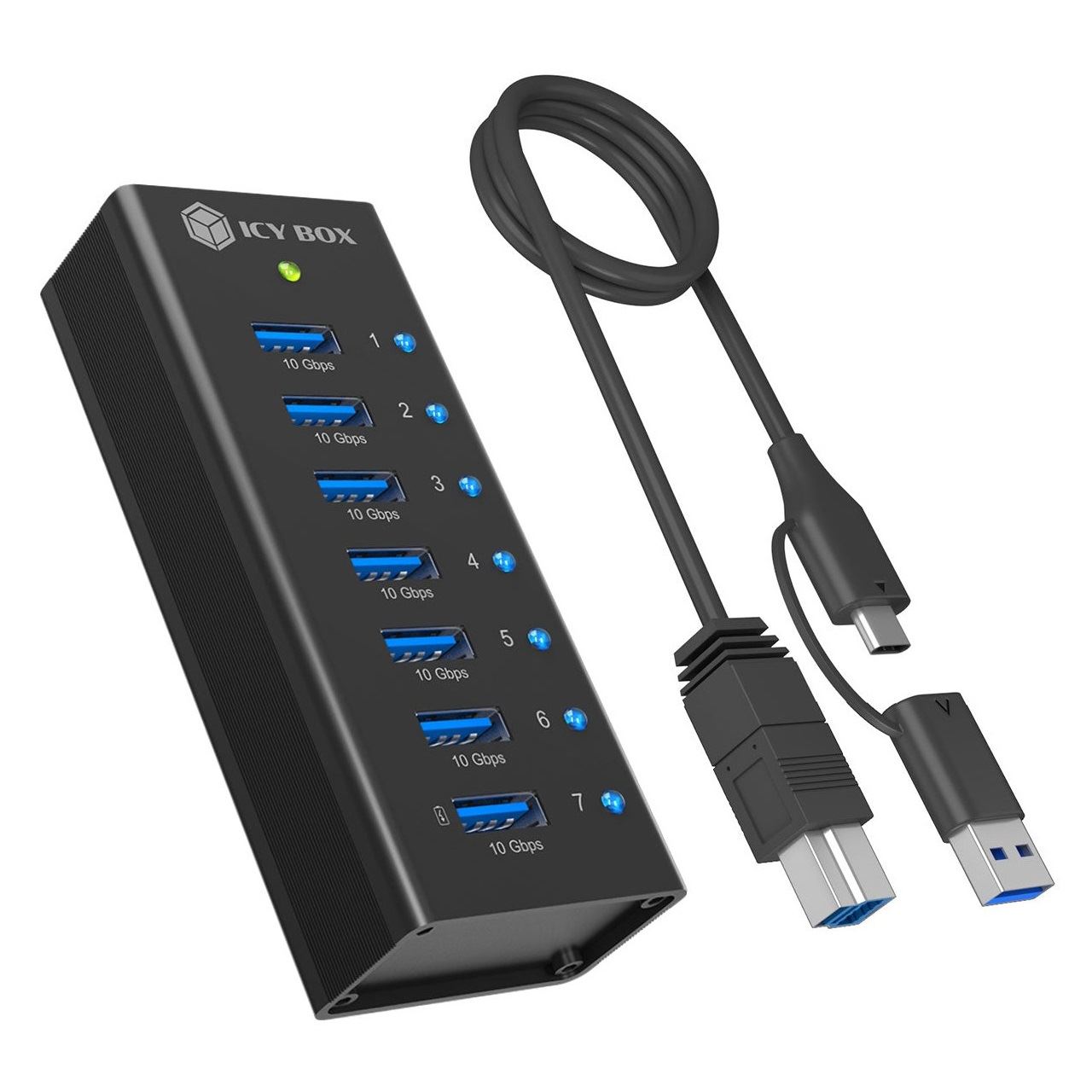 Icy Box Hub 7-Port IcyBox USB 3.2 IB-AC618a Aluminium Gehäuse