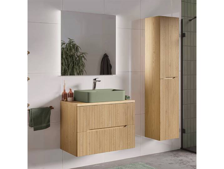Ensemble meuble simple vasque 80cm et colonne Isaline Bois