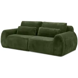 2-SITZER SOFA in Grün aus Kunstfell mit USB-Anschluss & Magazintasche