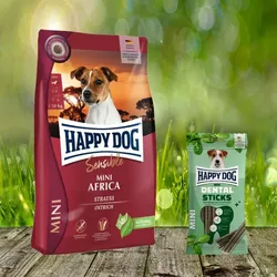 Happy Dog Supreme Mini Africa 4 kg + Happy Dog Dental Snacks Dental Sticks Mini *geschenkt*