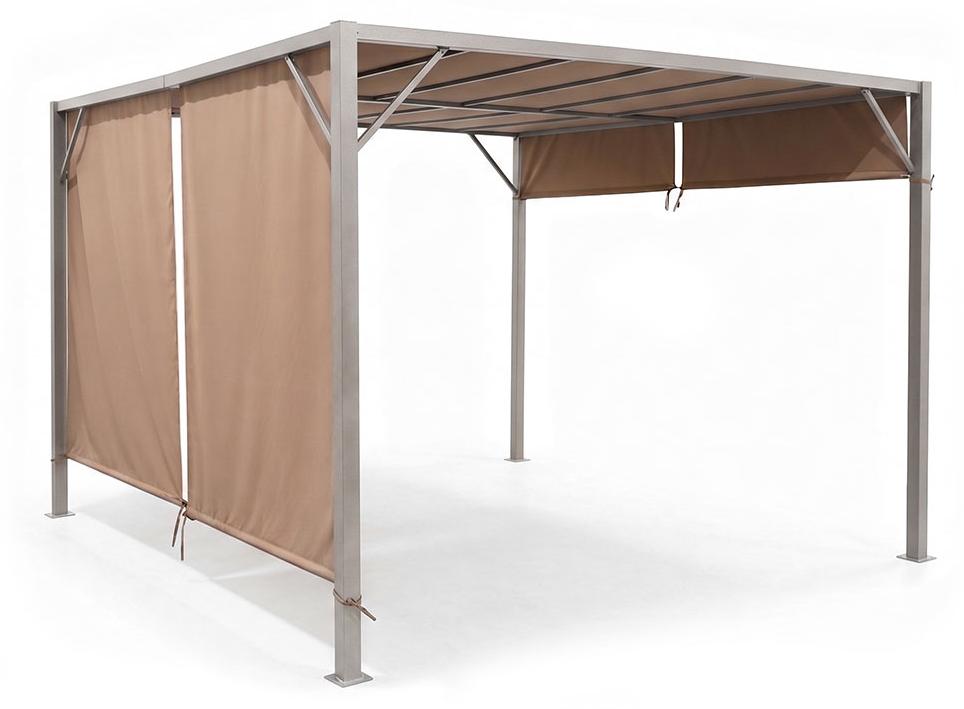 Pergola 3x4 m aus lackiertem Aluminium mit Dach und Seitenteilen aus Polyester, robust und vielseitig für Garten, Terrasse - Zephir