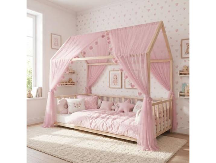 Baby Fancyroom Hausbett Himmel Betthimmel rosa für Kinderbett Kinderzimmer Baldachin Bettvorhang Betthimmel für Mädchen Prinzessin Zimmer (Himmel rosa ohne Schmetterlingen, 340cm)