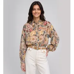 Twinset für Damen. 262TT2611 Mehrfarbiges Blumen-Crêpe-Hemd (40), Lässig, Viskose, Langarm
