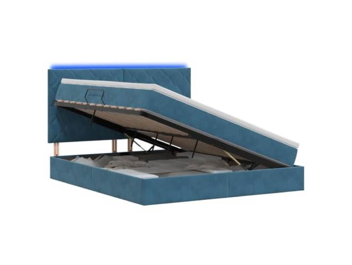 KTHLBRH Boxspringbett mit Matratze, Dunkelblau, 180 x 200 cm Samt, LED-USB, verstellbares Kopfteil 78 oder 88 cm, Gasmechanismus, Holz