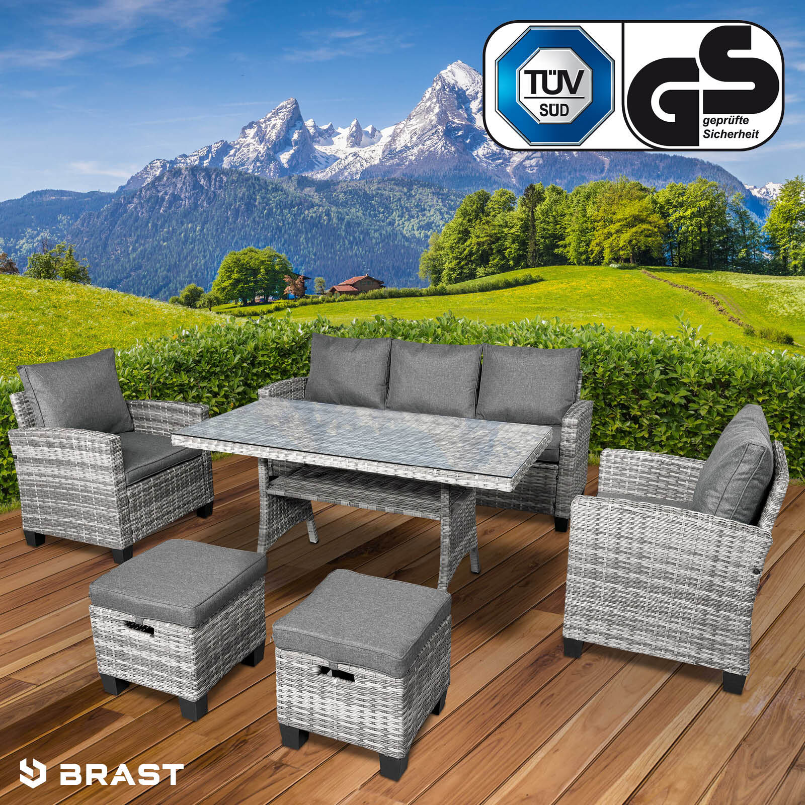 Brast Polyrattan Garten Sitzgruppe DELIGHT-7 grau/anthrazit