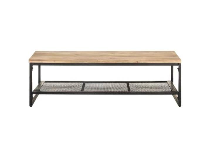 KKgypkn Couchtisch 110x60x35 cm Mango Massivholz Pulverbeschichtete Eisenbeine, 1 Regal, Rustikales Design, Einzigartige Holzmaserung