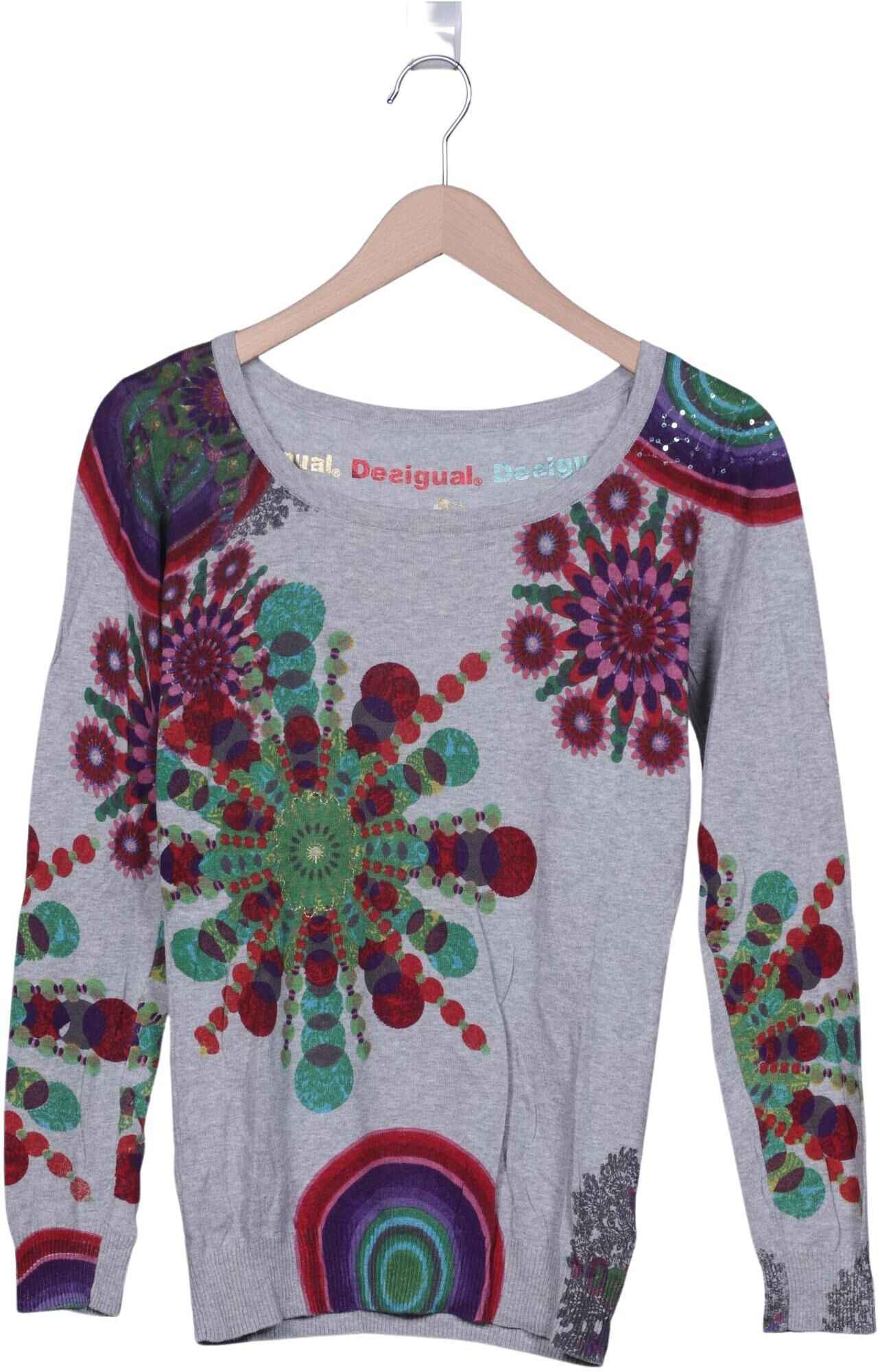 Desigual Damen Pullover, Grau, Gr. L, Baumwolle - Second Hand