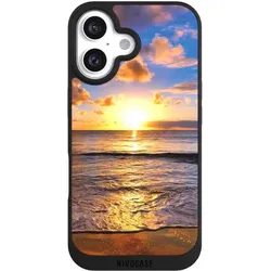 Nivocase Handyhülle für Apple iPhone 16 Hülle NIVOpure Case Schwarz Meer Sonnenuntergang Strand (Apple iPhone 16), Smartphone Hülle, Schwarz