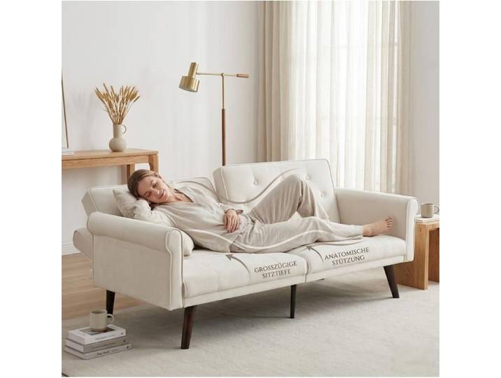 Canapé convertible 2 places AESVAR avec dossiers réglables 5 positions velours beige