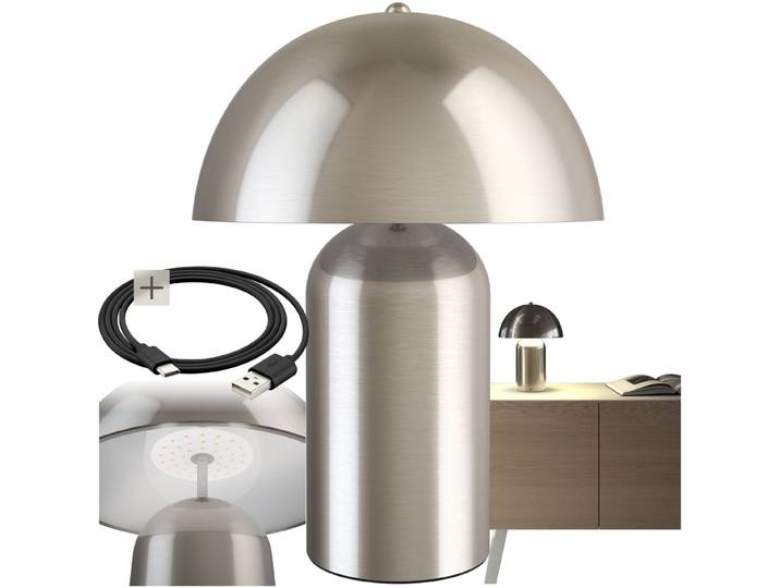 Kleine Retro-Tischlampe Kade, dimmbar - Nickel matt