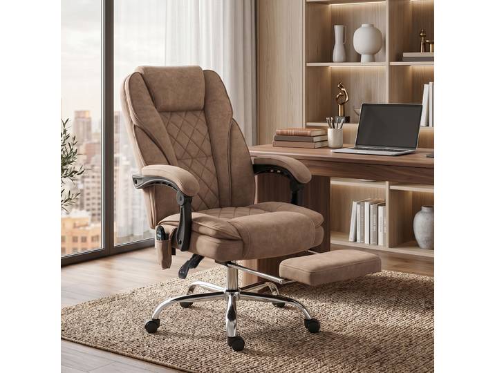 Vinsetto Fauteuil Bureau Massage Pivotant Repose-pieds Marron