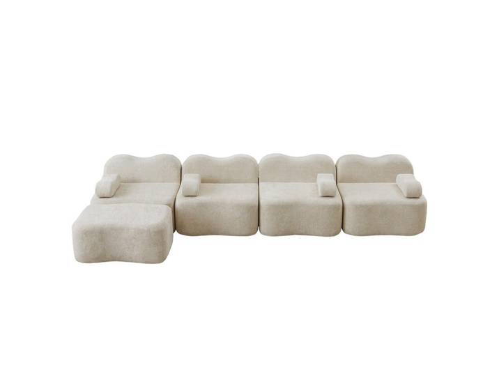 Redom Ecksofa modular mit Ottomanen, Wellenform und Samtbezug, Beige, 384x167 cm, Wohnzimmer, Sofas & Couches, Wohnlandschaften, Ecksofas