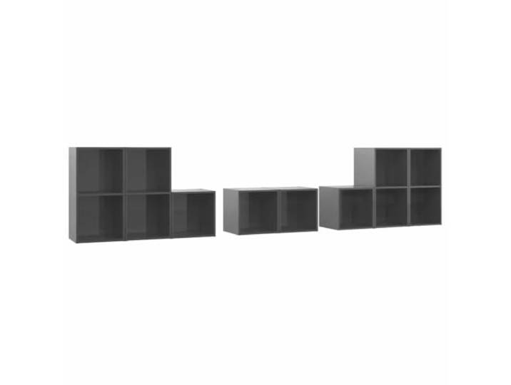 LMTYOENFG 8-tlg. TV-Schrank-Set Hochglanz-Grau Holzwerkstoff Vielseitiges Lowboard Modulsystem fürs Wohnzimmer: Horizontale oder vertikale Stelloptionen für moderne Mediamöbel.