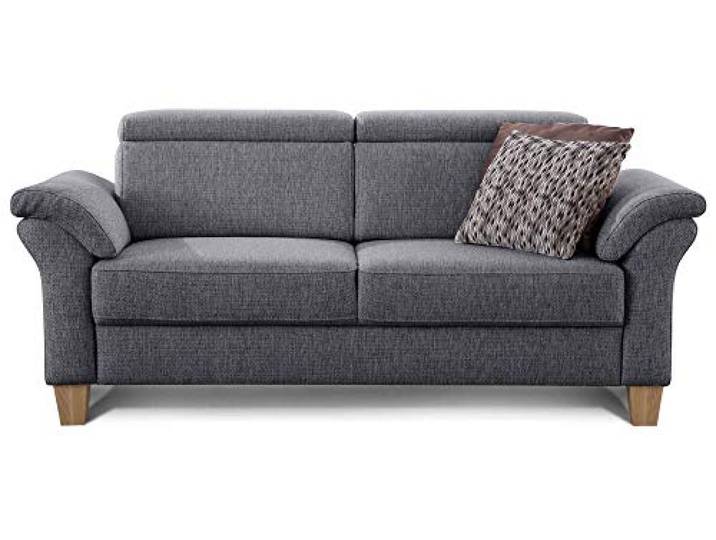 Cavadore 3-Sitzer Sofa Ammerland / Couch mit Federkern im Landhausstil / Inkl. verstellbaren Kopfstützen / 186 x 84 x 93 / Strukturstoff grau