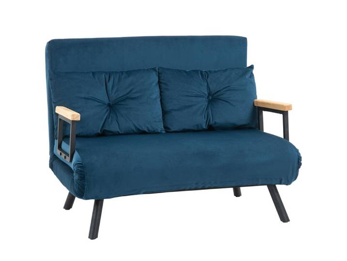 Canapé Clic-Clac - SOGEU - Clic-Clac 102x73x81 cm - Velours bleu - Cadre acier - Dossier réglable 5 positions