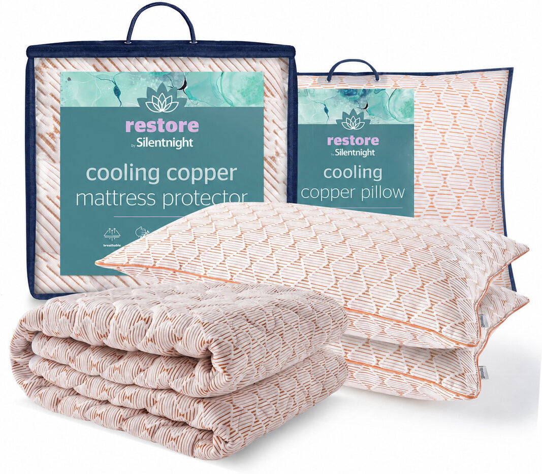 Silentnight Restore Cooling Copper Mattress Protector and Pillow Pair Bundle Set White Single