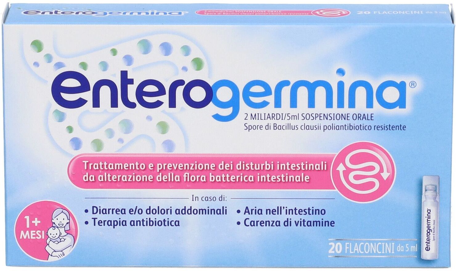 OPELLA HEALTHCARE ITALY Srl Enterogermina, 2 Miliardi/5ml Sospensione Orale, 20 Flaconcini