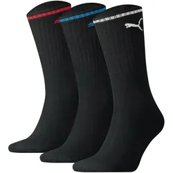 PUMA Unisex Sport-Socken, 3er Pack - Sport Crew Stripe, Tennissocken, Streifen Schwarz / 39-42