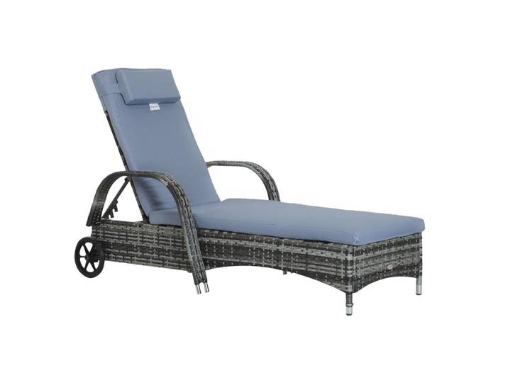 Outsunny Sonnenliege, Polyrattan+Metall, Grau, Mehrfarbig, Kunststoff, 73x103x200 cm, Gartenmöbel, Gartenliegen
