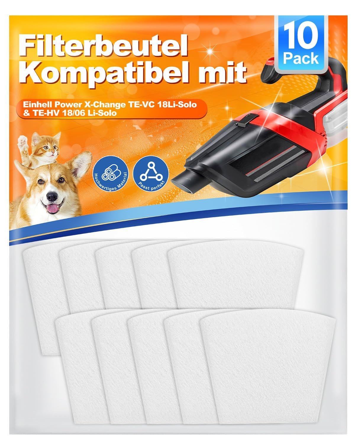 Einhell vervangingsfilters voor draadloze stofzuigers - Set van 10 stuks - Wit