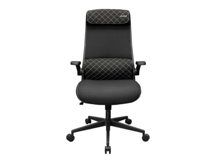 COUGAR Stryder – Ergonomischer Hybrid‑Chair – Schwarz Verstellbare Kopfstütze, Flip‑Up‑Armlehnen, Multi‑Density‑Sitz, Lendenstütze, Leinen‑Optik‑Bezug, 120‑kg‑Support