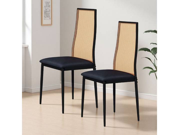 Lot de 2 Chaises - KILISKY - Chaise Salle a Manger -Chaises Cuisine Rotin Tissé Main - Design Scandinave - 2 Places - Noir