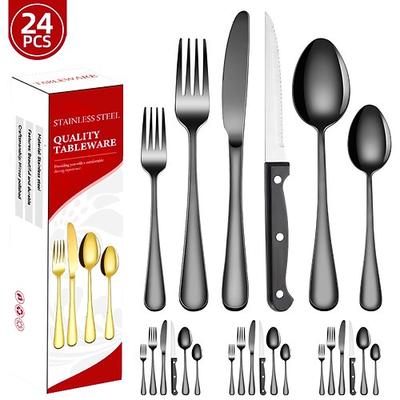 24-teiliges Weihnachtsbesteck-Set aus Edelstahl (Messer, Gabel, Löffel), westliches Essbesteck, festliche Geschenkbox für Weihnachtsfeiern