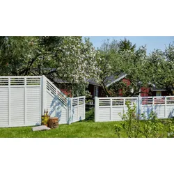 Sichtschutzzaun Decora - Gartenpforte aus Kiefern-/Fichtenholz – Zaunpforte in der Farbe Weiß – moderne Zauntür in den Maßen 100 x 95 cm
