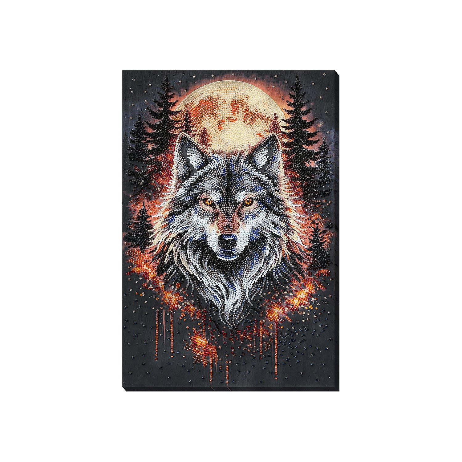Perlen-Stickbild "Wolf", 22 x 33 cm
