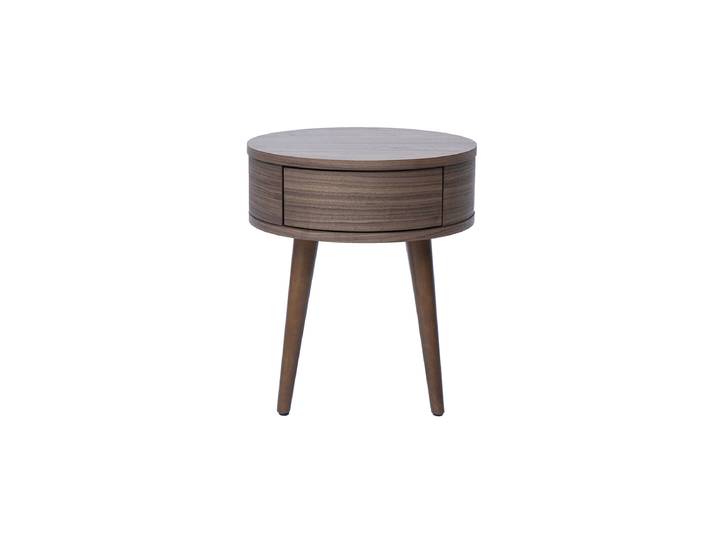 Table de chevet ronde en bois foncé avec tiroir JUDITH