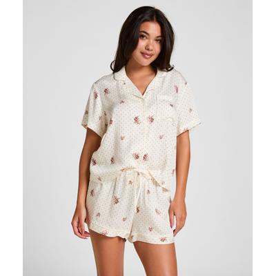 Pyjama HUNKEMÖLLER "Pyjama Short Satin", Damen, Gr. S, weiß, 70% Viskose, 30% Lyocell, Homewear-Sets Pyjama