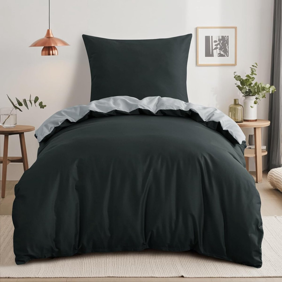 2-delig Omkeerbaar Katoenen Beddengoedset Antraciet en Lichtgrijs 140 x 200 cm