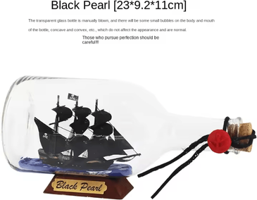 Inspire Curations Black Pearl Pirate Ship In Bottle Floating Drift Ornament Nautical Decor black Pearl 23cm