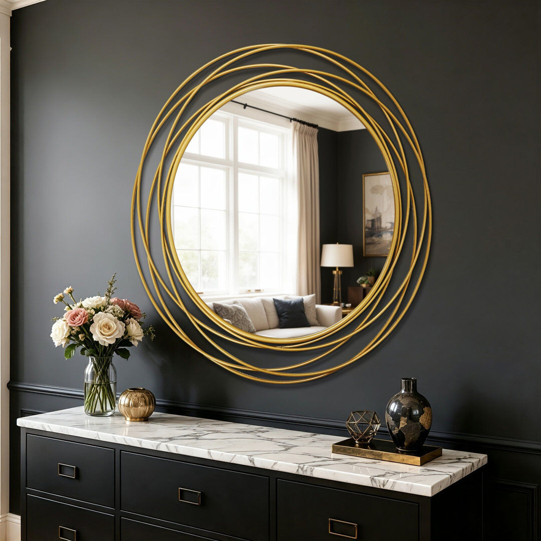 Metro Round Wall Mirror Gold 80cm H X 80cm W X 2cm D