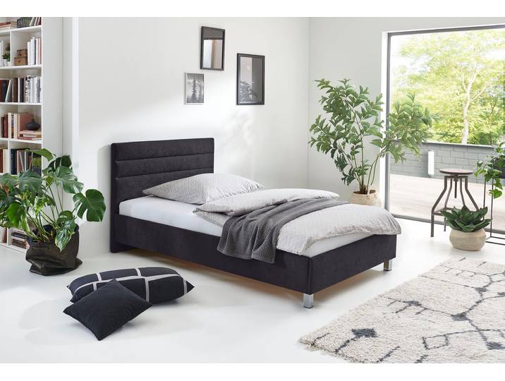 Polsterbett, schwarz, B:130cm L:210cm, Bezug: Microvelours (100% Polyester);Bonnell-Federkern-Matratzenbezug: 100% Polyester;Kaltschaum-Matratzenbezug: Frottee 100% Polyester, Bezug abnehm- und waschbar bis 60C, WESTFALIA SCHLAFKOMFORT, Betten, Polsterbett