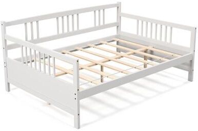 Costway Wooden Full Size Daybed Frame with Guardrails-White