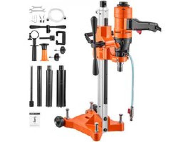 VEVOR Diamant Kernbohrmaschine 1500 W Kernbohrgerät Trocken/Nass max. 200 mm, für Beton Keramikfliesen Ziegel Asphalt Marmorböden, 4 Bohrer, 2-in-1 Hand-/Stativgerät, 1000/2300 U/min, UNC1 1/4–7 Gewinde