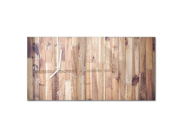 Tulup Wanduhr aus Glas 60x30 cm - Holzbretter, Braun, Rechteckig, 60x30x0.4 cm, Dekoration, Uhren, Wanduhren